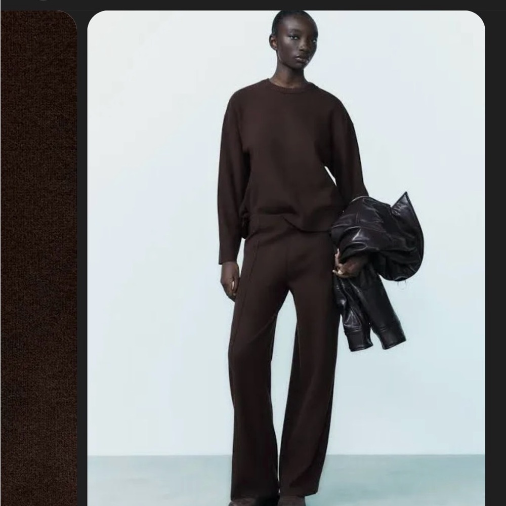 Zara Brown Wide Leg Pants with Relaxed Silhouette